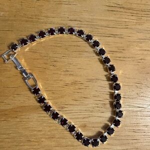 Elegant Silver and Dark Red Gemstone Bracelet
